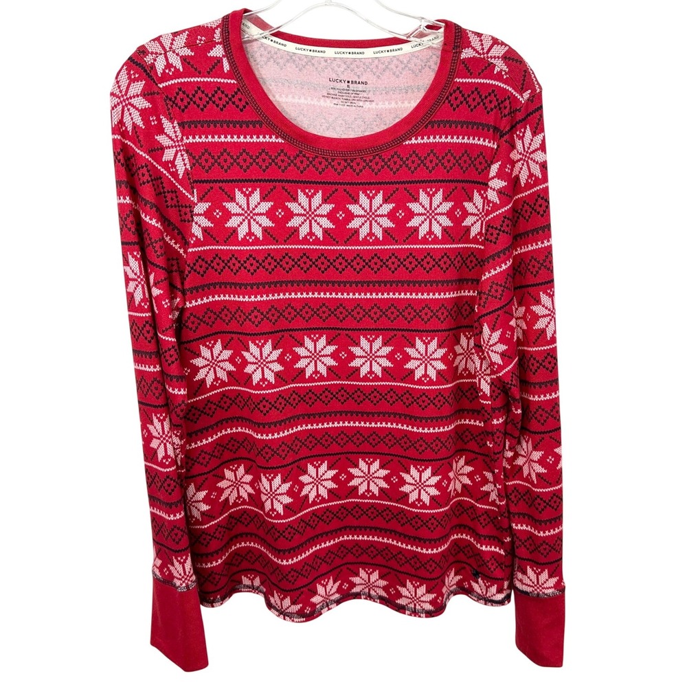 Lucky Brand XL Top Red Fair Isle Snowflake Christmas Long Sleeve Holiday 706